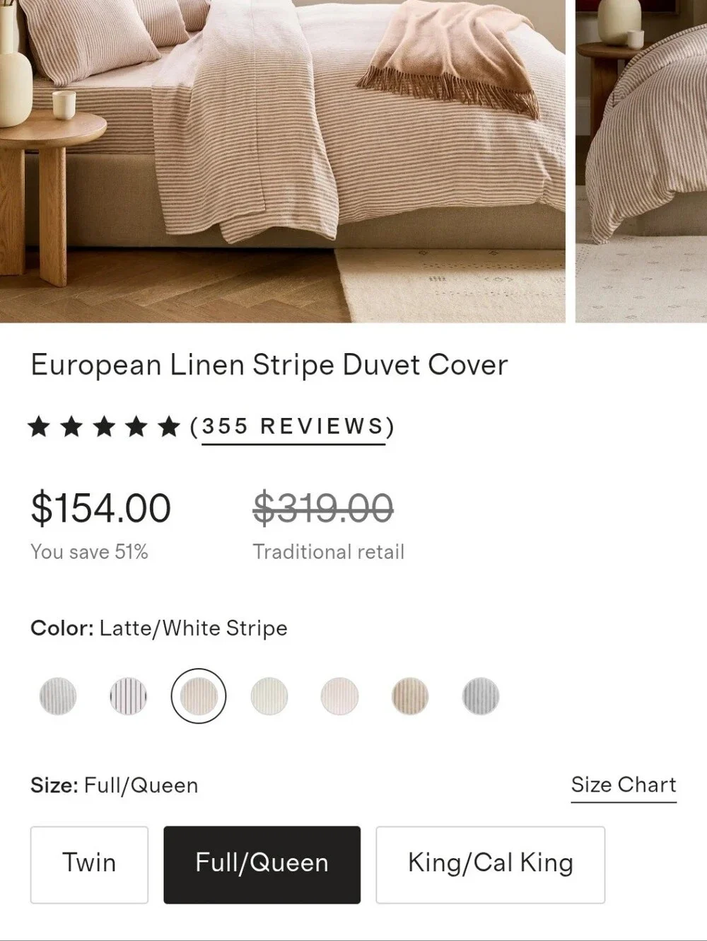 Quince Linen Latte/White Stripe Duvet Cover Full/Queen